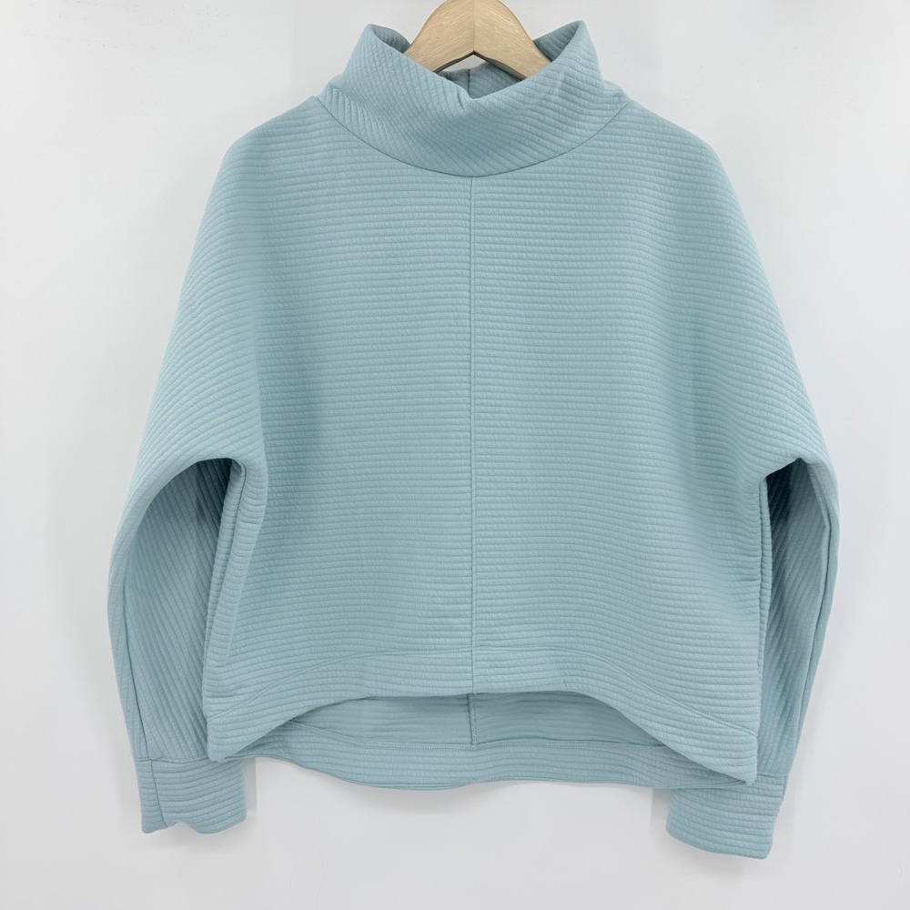 Stylus Womens Light Blue Ribbed Mock Neck High Low Pullover Sweatshirt Size M